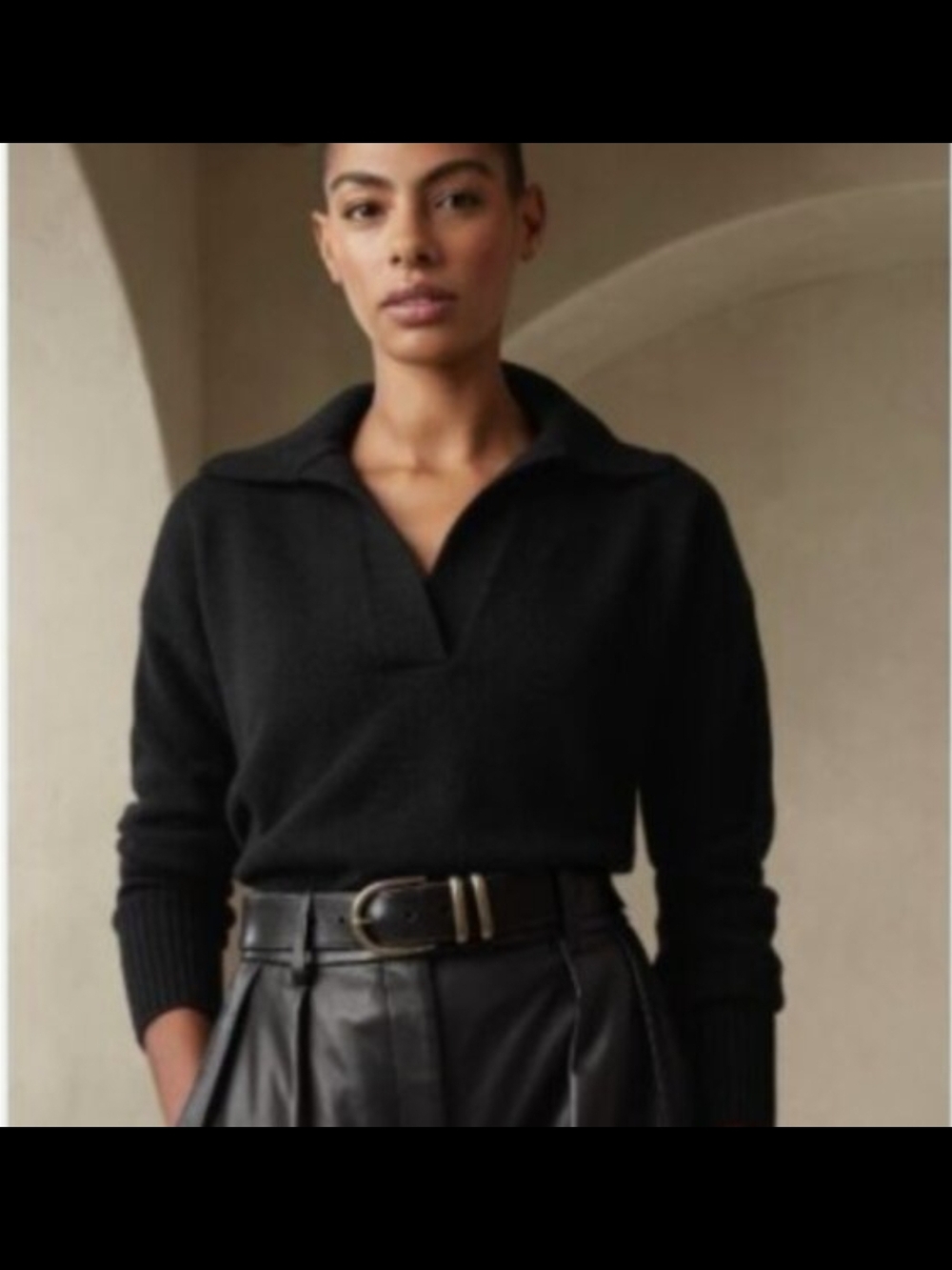 Banana Republic 100% Cashmere Black V-Neck Polo Sweater